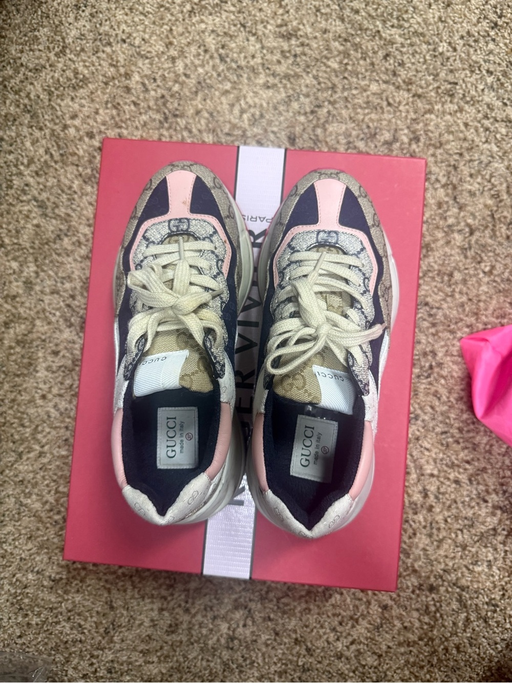 Gucci Kids Pink, Beige and Black GG-Print Sneakers